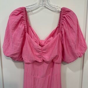 Never Worn Pink Lily Puff Sleeve Open Back Link Midi Dress
